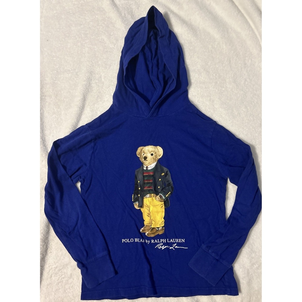 Polo Ralph Lauren Bear Lightweight Pullover Hoodie Boys Size Medium 10-12 Blue